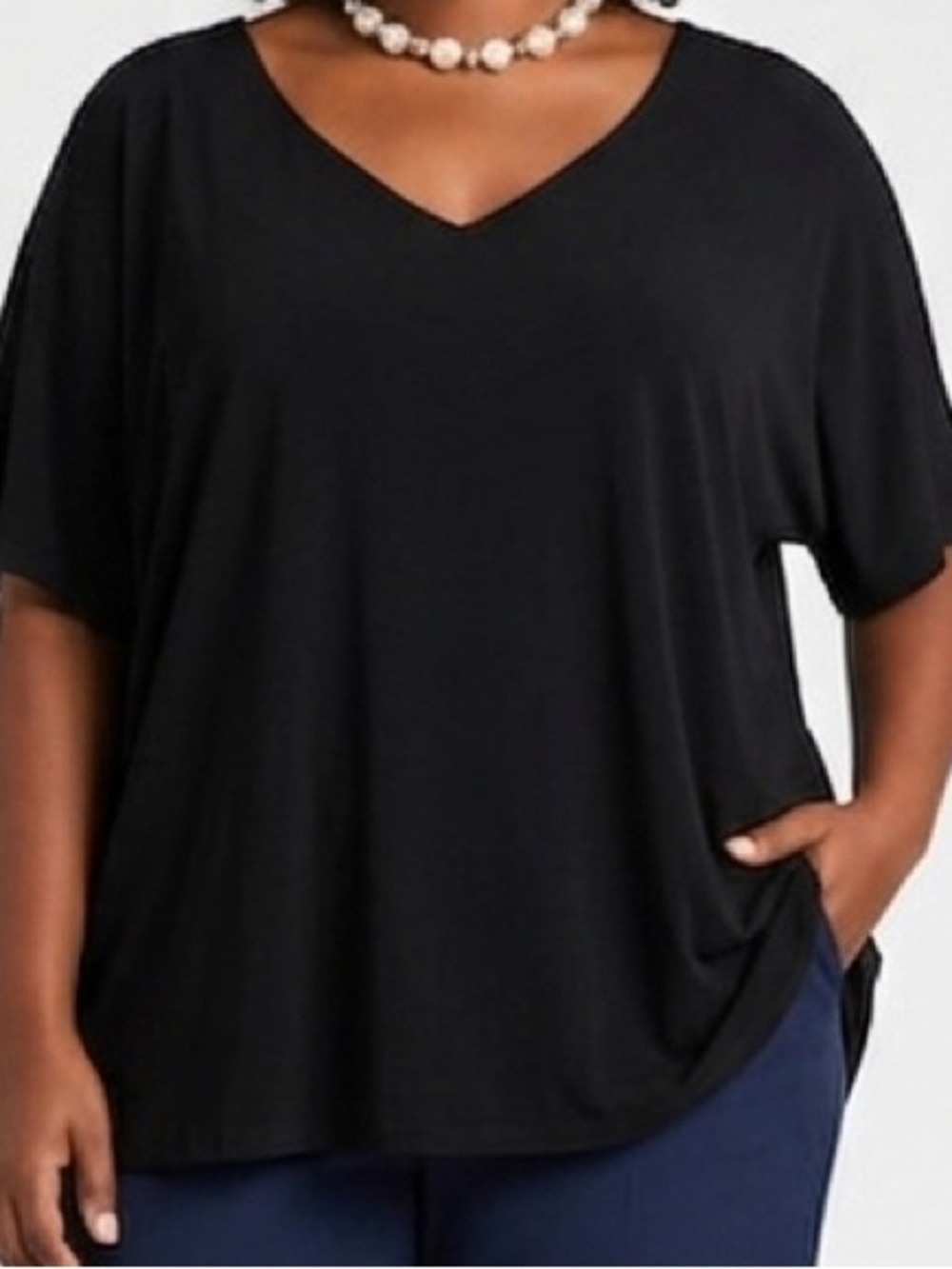 PENNINGTONS Black V Neck Stretch Blouse Short Sleeve Plus Size 4X